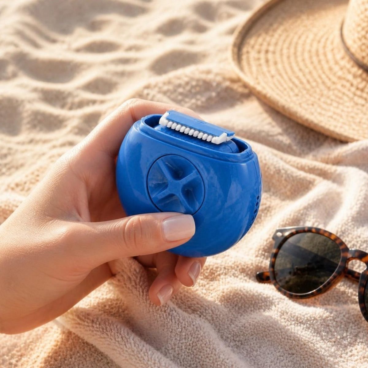 Depilador Portatil 3 em 1 azul na praia