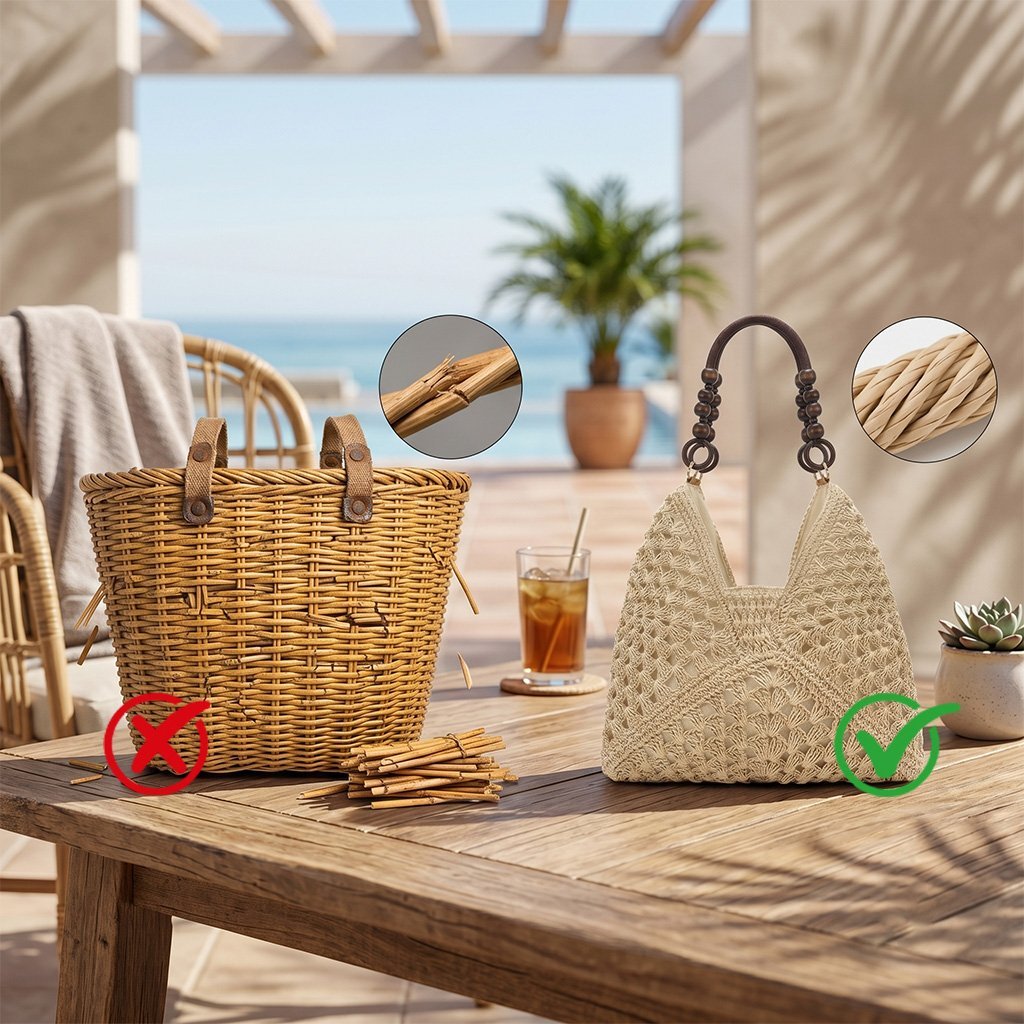 Bolsas de palha na mesa